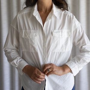 ALEX MILL Keeper Oversized Popover Top Shirt Garment Dyed Cotton White sz small